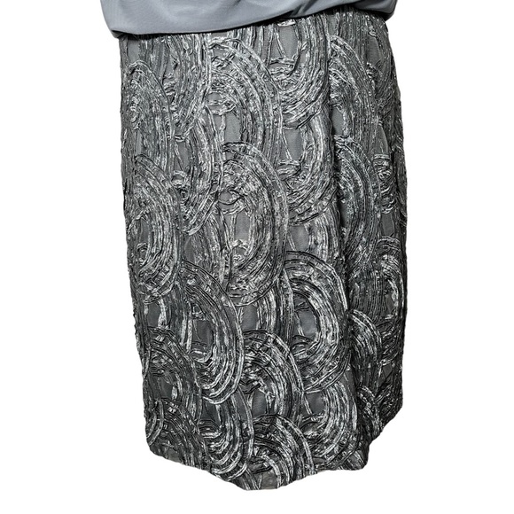 Adrianna Papell Metallic Grey Blue Cowl Neck Embroidered Skirt Cocktail Dress - Picture 4 of 8